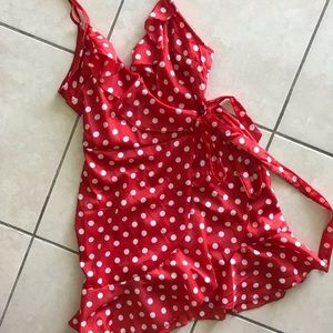 Red & white polka dot wrap dress (mini)
